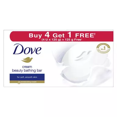 Dove Cream Beauty Bathing Bar 125 G (4+1 Free Combo) With Moisturizing Soap For Softer, Glowing Skin & Body - Nourishes Dry Skin More Than Soap Bar