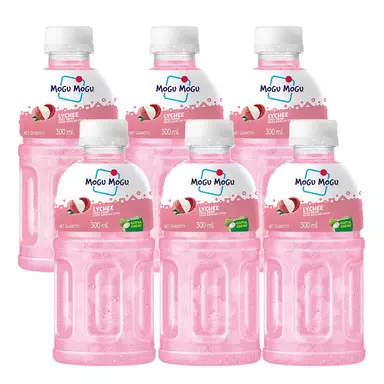 Mogu Mogu Lychee Juice With 25% Nata De Coco | Energy Booster Drink | Full Of Fruit Fibres | No Added Preservatives And Colours -300ml (Pack Of 6)
