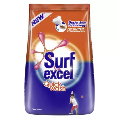 Surf Excel Quick Wash Detergent Powder 1 Kg, Washing Powder With Lemon & Bleach To Remove Tough Stains On Clothes - Bucket & Machine Wash