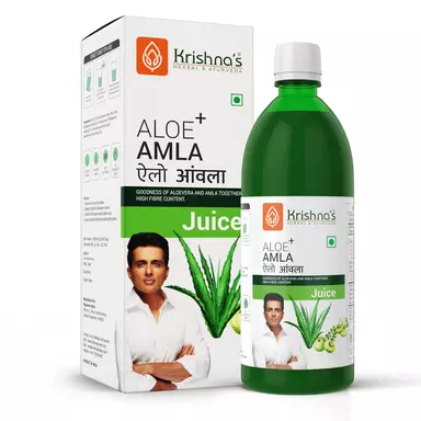 Krishna'S Herbal & Ayurveda Rajasthani Pulpy Aloe Vera Juice + Amla Juice | Fiber | Aloe Barbadensis Species - 1 L (Pack Of 1)