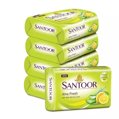Santoor Aloe Fresh Soap With Aloe Vera And Lime For Radiant Looking Skin, 125g, 4 + 1