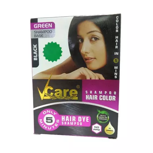 Vcare Hair Dye Shampoo - Black, Color Hair in 5 Mins, 25 ml
