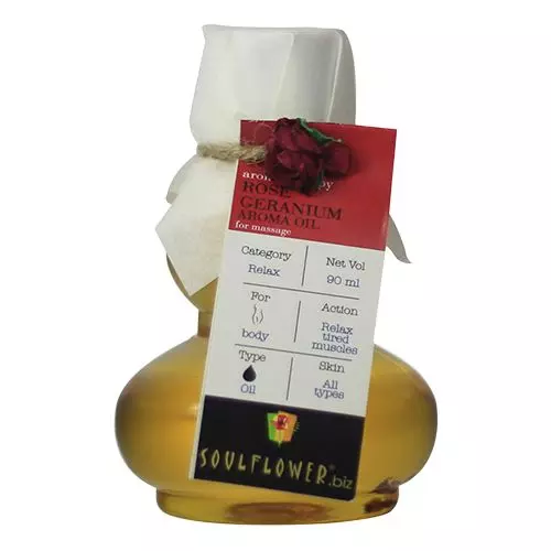 Soulflower Rose Geranium Aroma Massage Oil, 90 ml