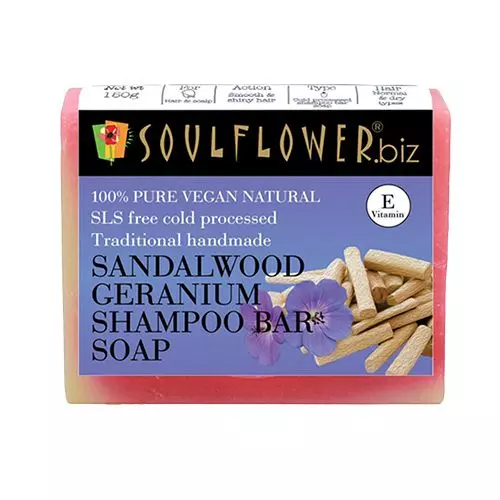 Soulflower Sandalwood Geranium Shampoo Bar Soap, 150 g