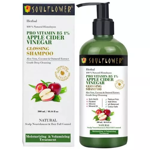 Soulflower Apple Cider Vinegar Shampoo for Curly Frizzy Hair, Dandruff, Sulphate Free, 300 ml