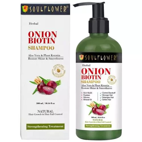 Soulflower Onion Biotin Shampoo for Dry & Frizzy Hair, Oily Scalp, Dandruff, Sulphate Free, 300 ml