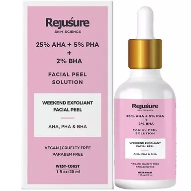 Rejusure Facial Peeling Solution - Glowing Skin, Smooth Texture & Pore Cleansing, Weekend Facial Exfoliant, AHA 25% + PHA 5% + BHA 2%, 30 ml
