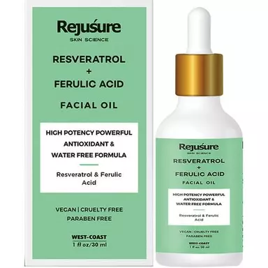Rejusure Resveratrol & Ferulic Acid Facial Oil - High Potency Powerful Antioxidant & Water Free Formula, 30 ml
