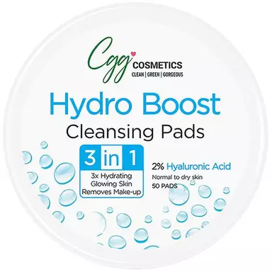 CGG Cosmetics Hydro Boost Cleansing Pads With Hyaluronic Acid 3x Hydration - Removes Makeup For All Skin Types, 50 pcs