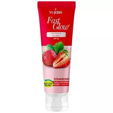 VI-JOHN Fast Glow Strawberry Face Wash SPF 30 - Chemical Free Whitening Extract, Cellule Blanc, 100 ml