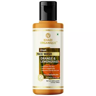 Khadi Organique Face Wash - Orange & Lemongrass, Exfoliates Skin, For Fresh Look, SLS & Paraben Free, 210 ml