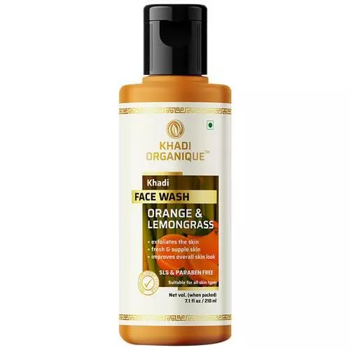 Khadi Organique Face Wash - Orange & Lemongrass, Exfoliates Skin, For Fresh Look, SLS & Paraben Free, 210 ml