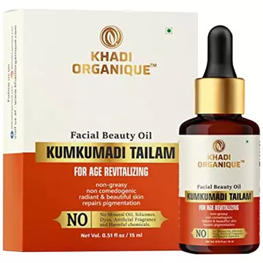 Khadi Organique Kumkumadi Tailam Face Beauty Oil - For Age Revitalizing, Non Greasy, For Radiant Beautiful Skin, 15 ml