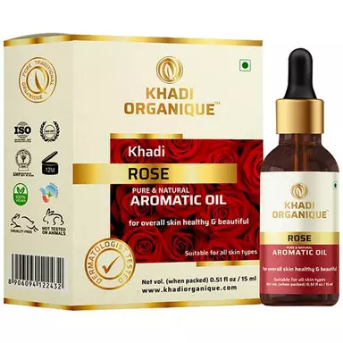 Khadi Organique Rose Essential Oil - Pure, Aromatic, For Healthy Beautiful Skin, 15 ml