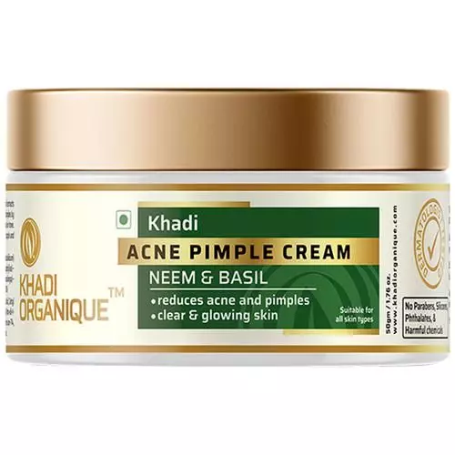 Khadi Organique Acne Pimple Cream - Neem & Basil, Reduces Acne, Pimples, Tightening Pores, 50 g