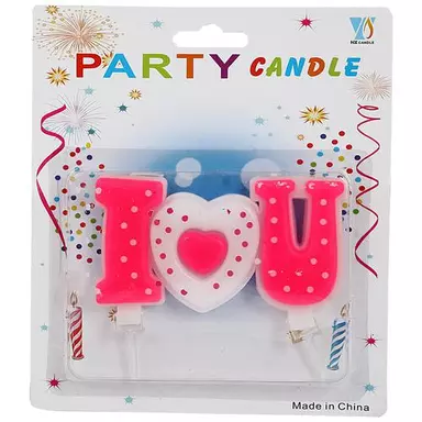 SE7EN I Love U Candle - For Cake Decoration, Anniversaries, Celebrations, Pink, 1 pc