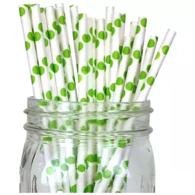 SE7EN Polka Dot Paper Straws - For Birthday Parties, Weddings, Green, 25 pcs
