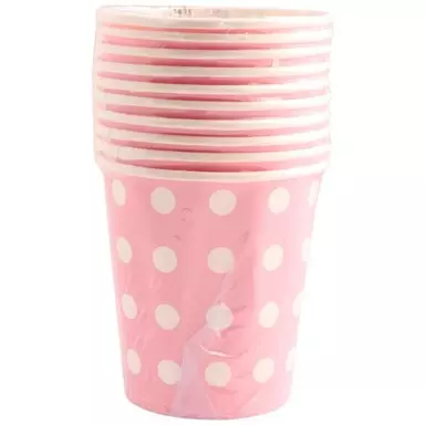 SE7EN Polka Dot Paper Glass - For Birthday Parties, Weddings, Light Pink, 10 pcs
