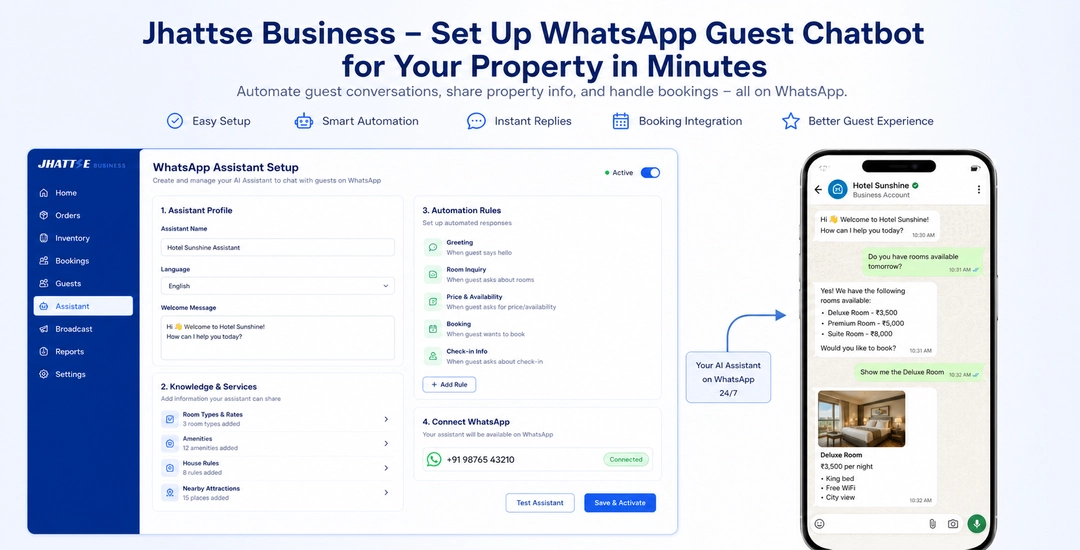 WhatsApp Chatbot for business — guest conversation dashboard