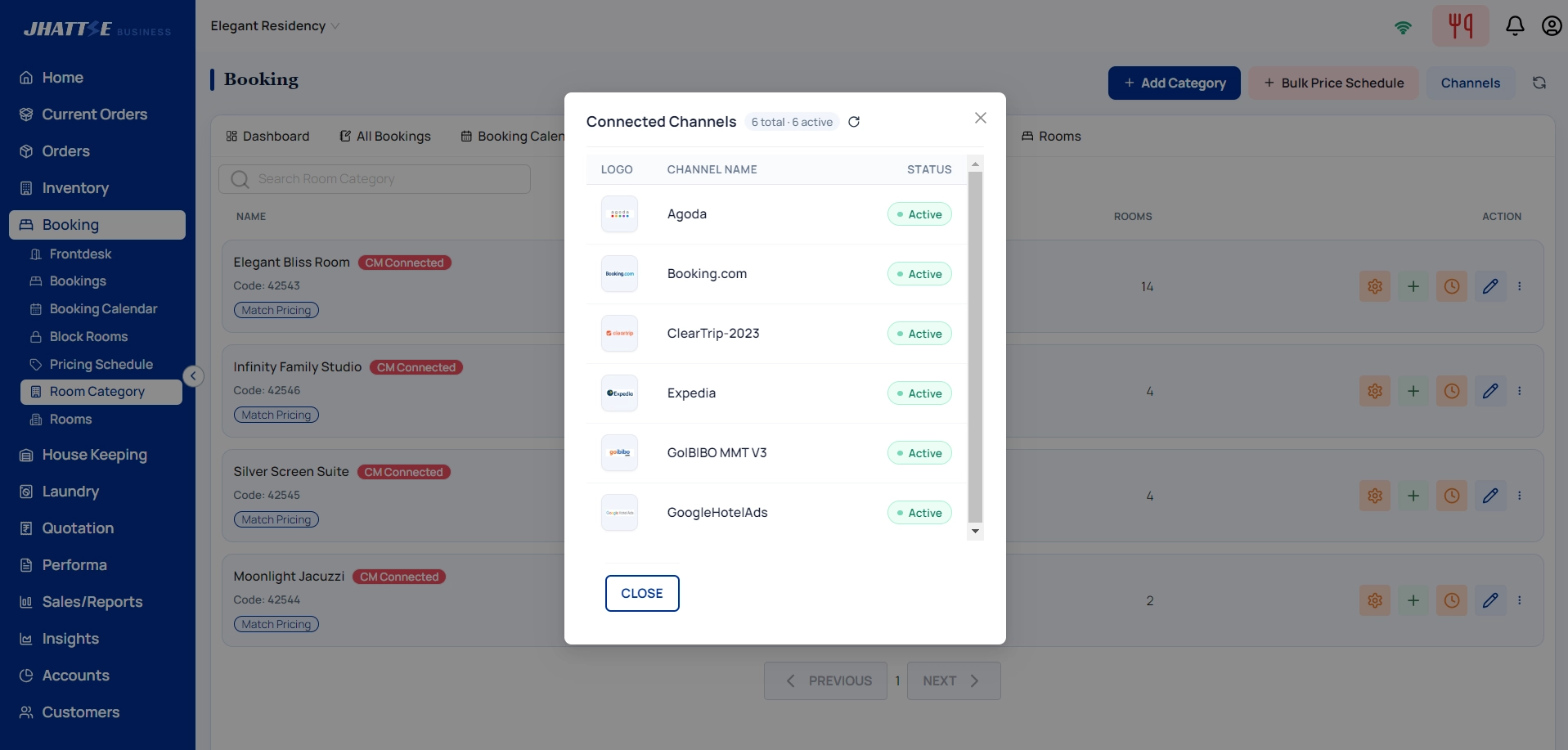 Channel manager connected OTA list