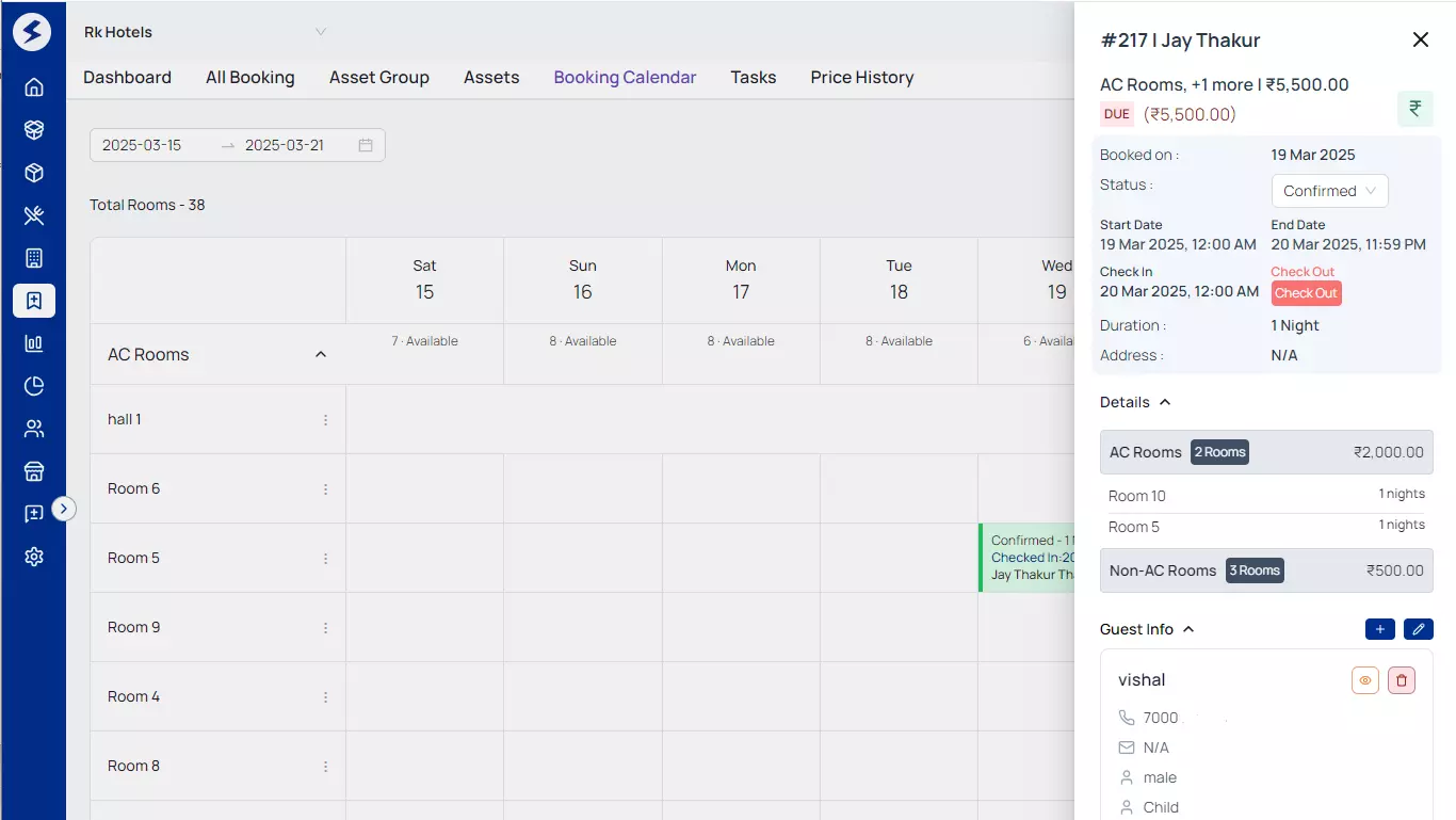 Hotel Bookings listing panel