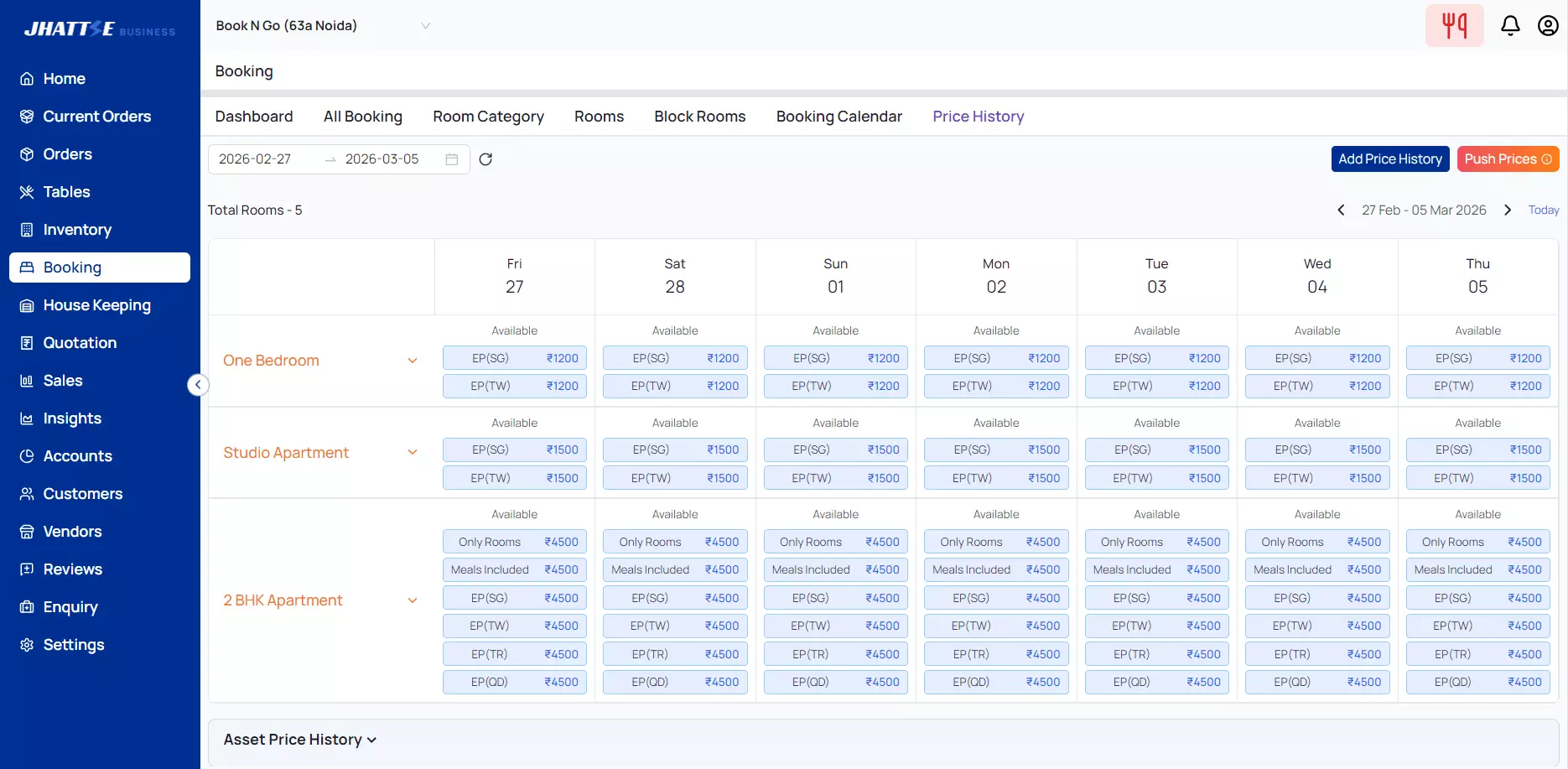 Easily manage room inventory pricing schedule with weekdays and weekend pricing control.