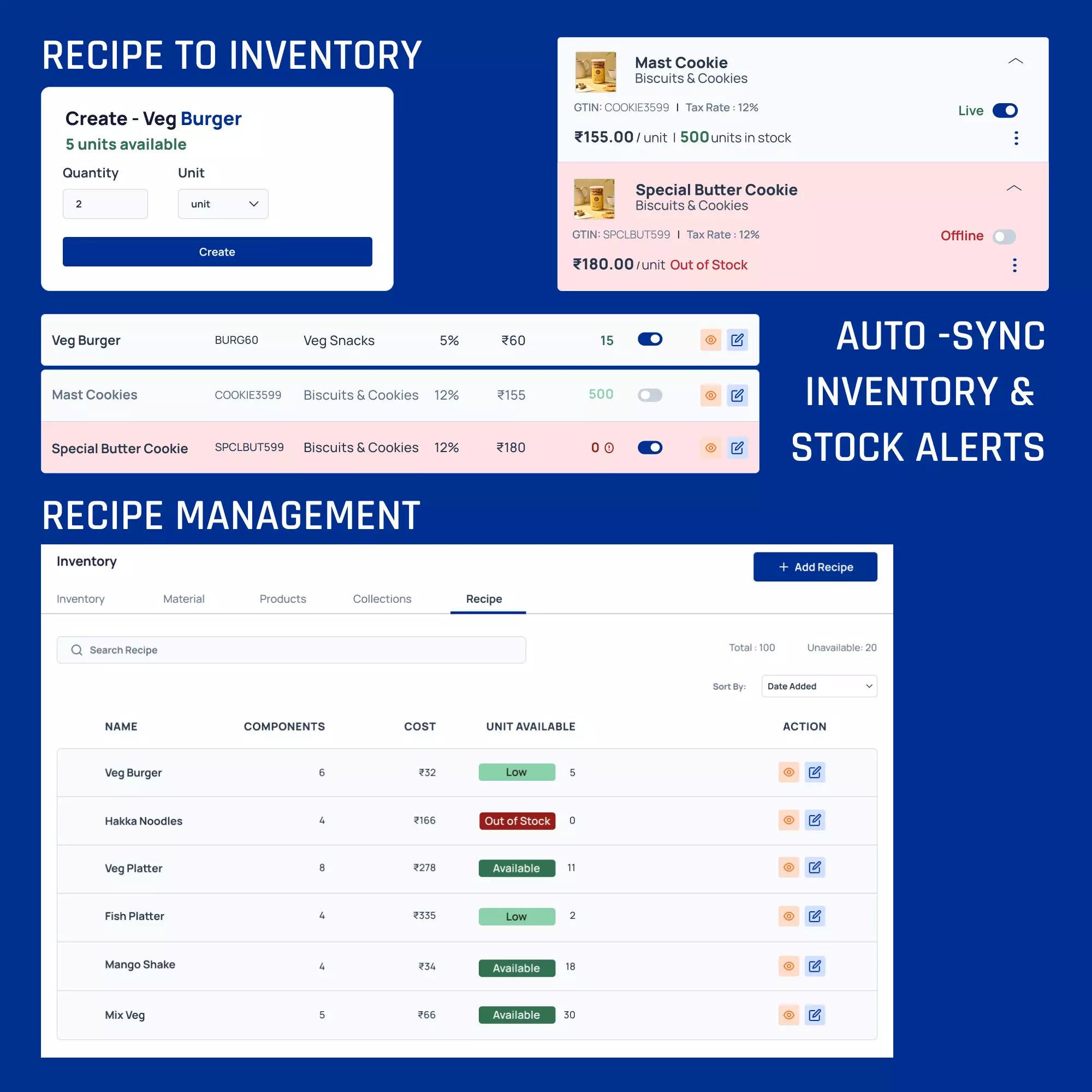 Inventory Management showcasing low stock alerts