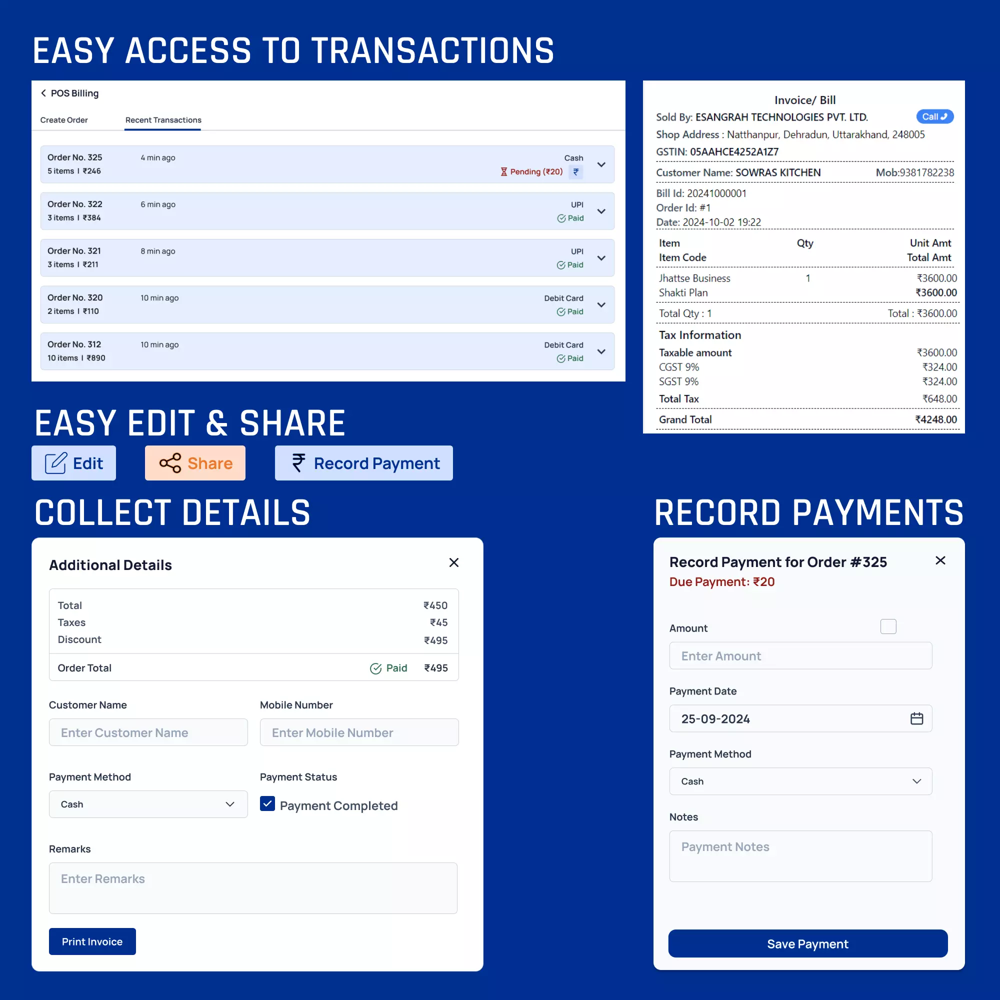 Print or share digital bills with customers